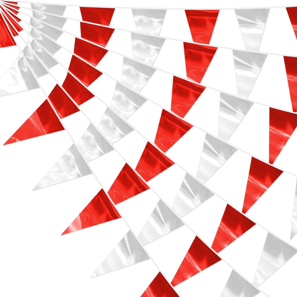 65FT Red Silver Glitter Triangle Pennant Banner Flag Metallic Bunting Fabric ...