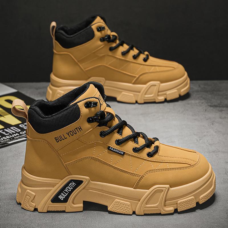 Mens Cowboy Sport Fashion Outdoor British Lace Up Pump Thick Sole High Top Shoes