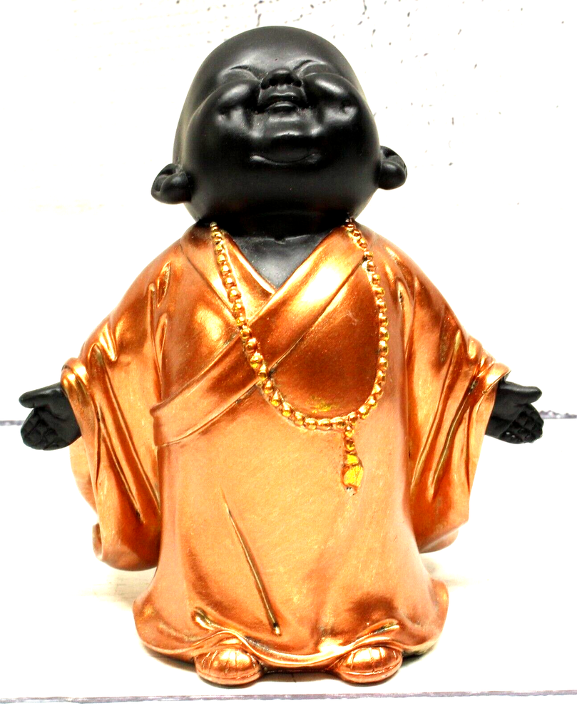 Standing Little Buddhist Monk Gold and Black Figurine 7