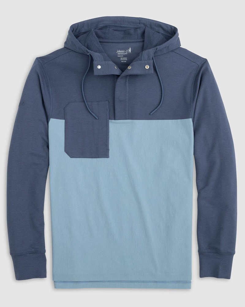 johnnie-O Harrison Mixed Media Henley Hoodie Lake Size S