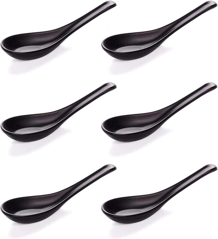 HSSP-MBLKP6, Melamine Soba, Rice Spoons, Asian Chinese Won Ton Soup Spoons, 6 Pc