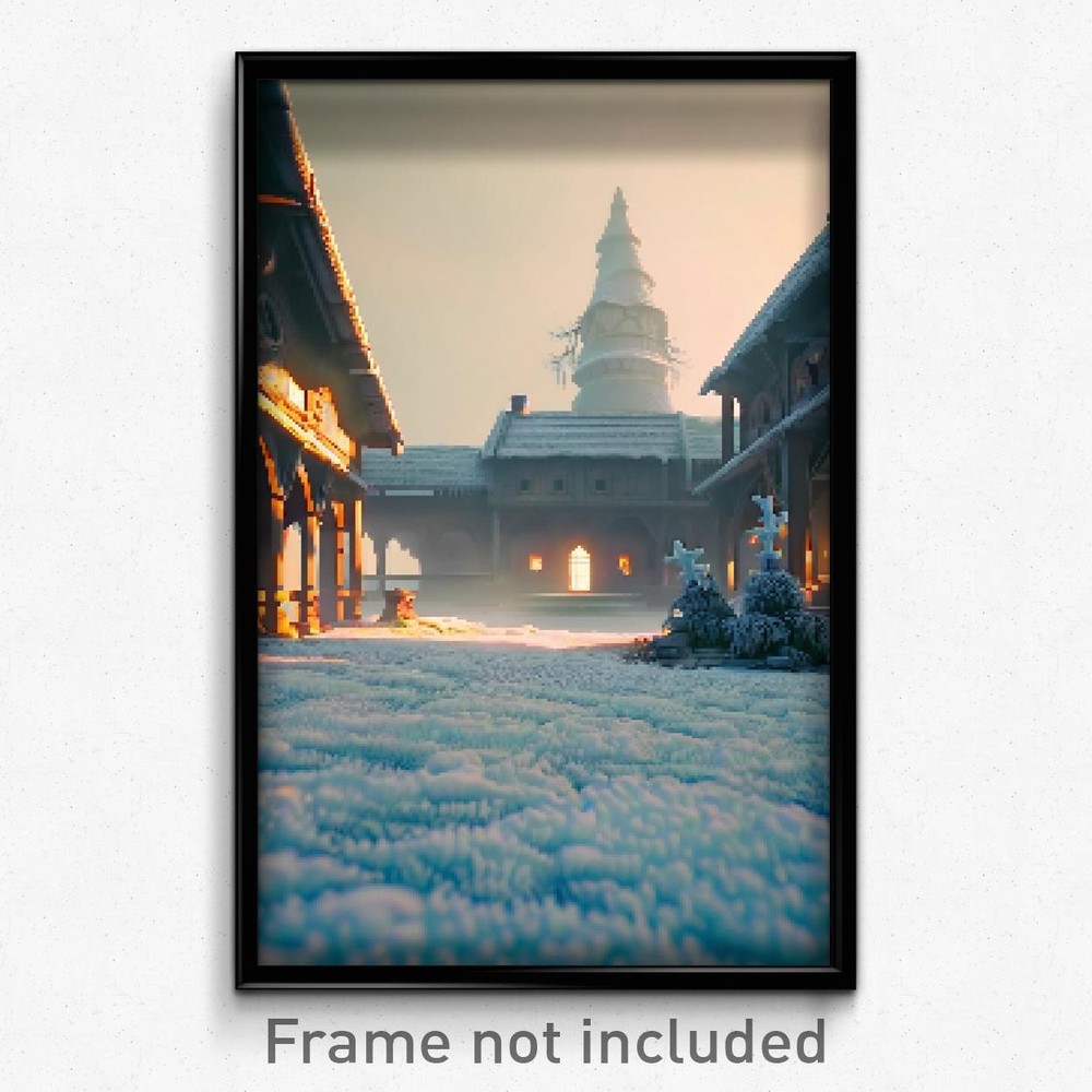 8-Bit Frosty Keep Pixel Art Poster - Psychedelic Trippy Video Game Print