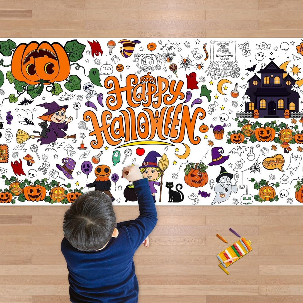 Halloween Giant Coloring Poster/Tablecloth-Halloween Crafts Kids-30 x 72 Inches