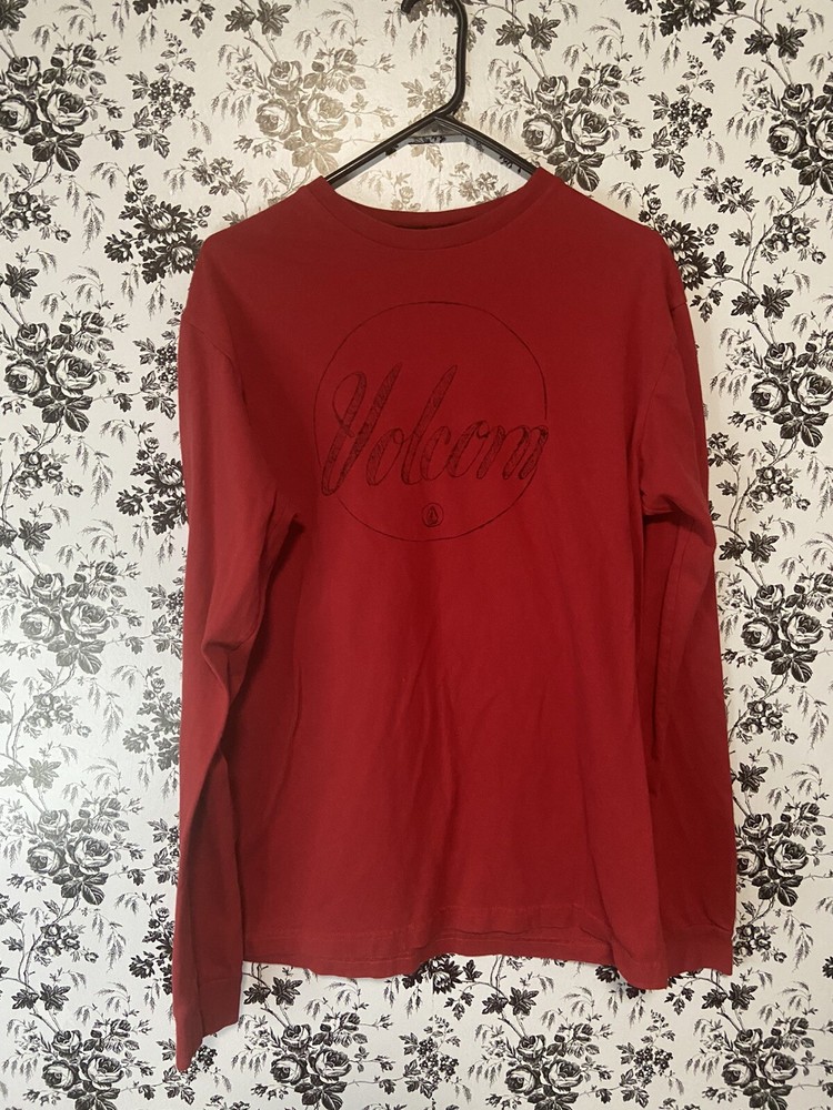 Vintage Volcom Long Sleeve T-Shirt Red Size Medium Preowned Free 🚢