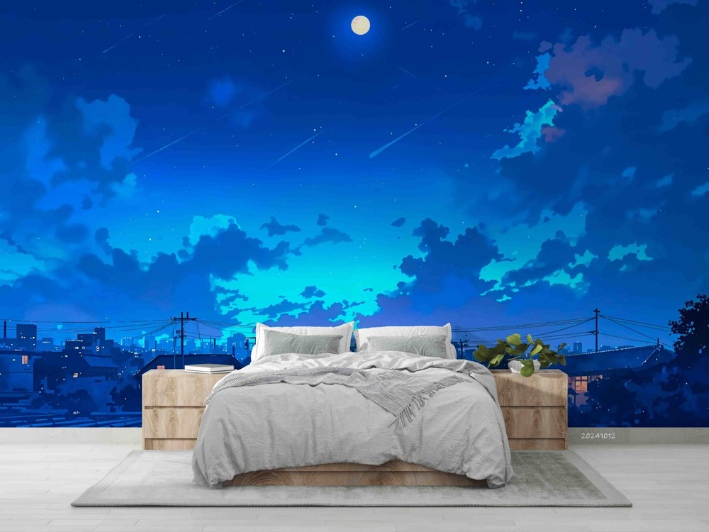 3D Village Night Scene Illustration Wall Murals Wallpaper Murals Wall Sticker 2