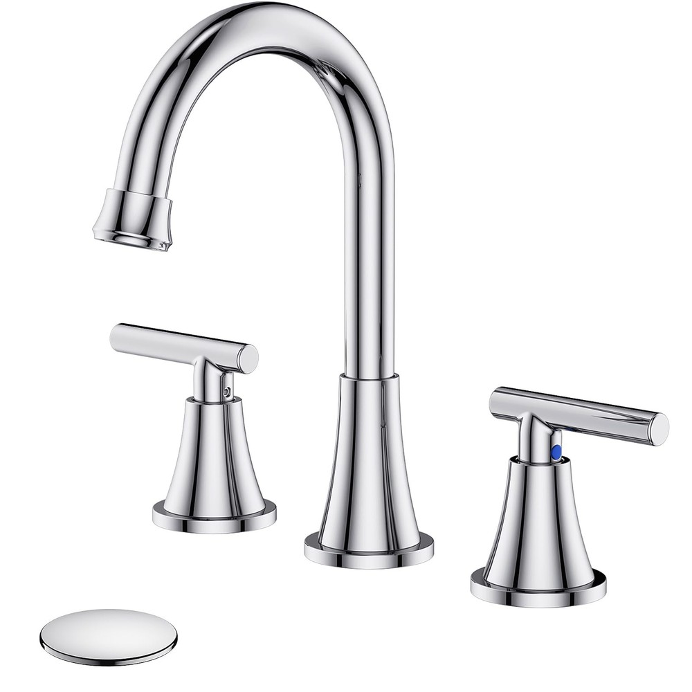 Bathroom Faucets for Sink 3 Hole, Chrome Bathroom Sink Faucet with Pop-up Dra...