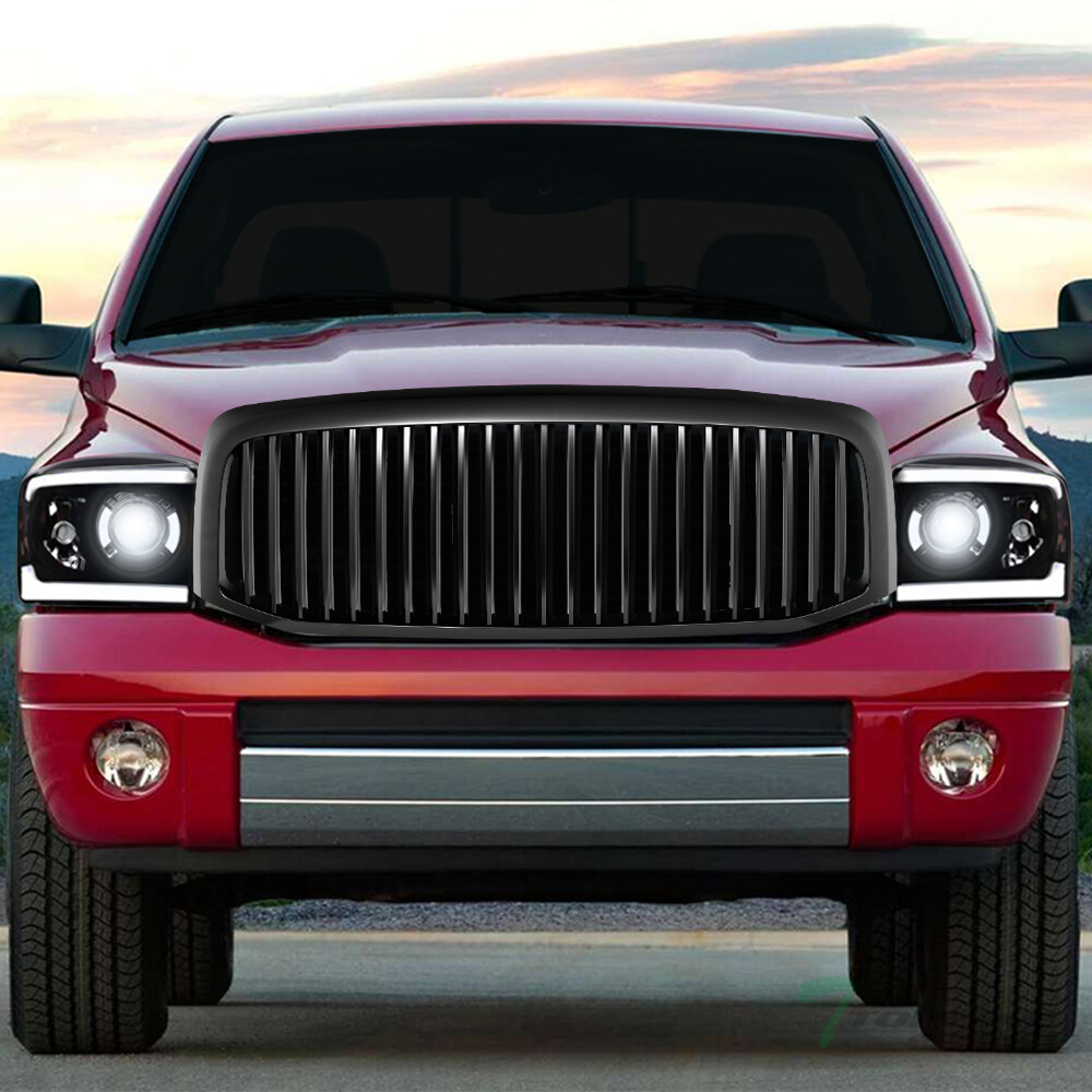TLAPS For 06-09 Ram Blk Full LED Bar Projector Headlights A+Matte Vertical Grill
