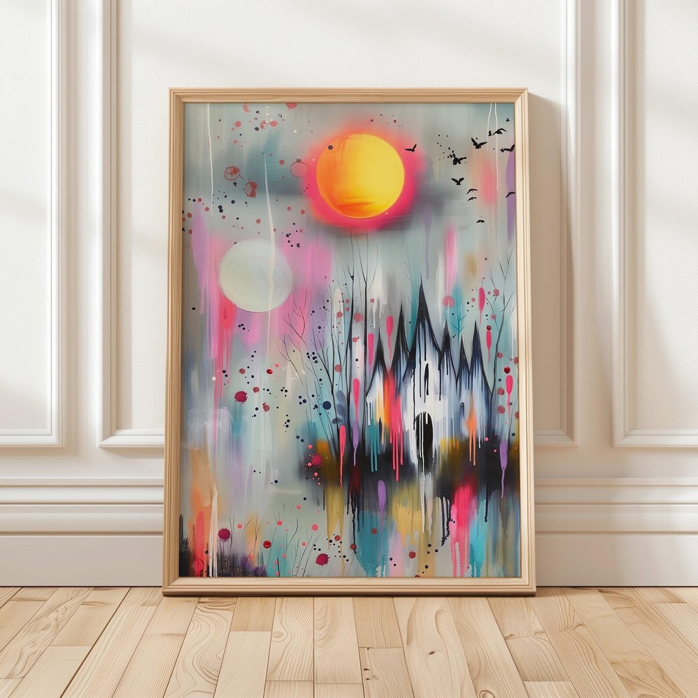 Gothic Castle Dark Fantasy Art Print Haunted House Wall Decor