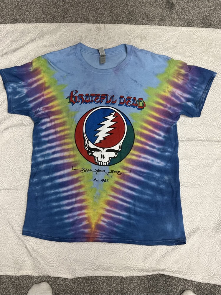 Grateful Dead Tie Dye Shirt with Steal Your Face and Wheel Design Size L-image