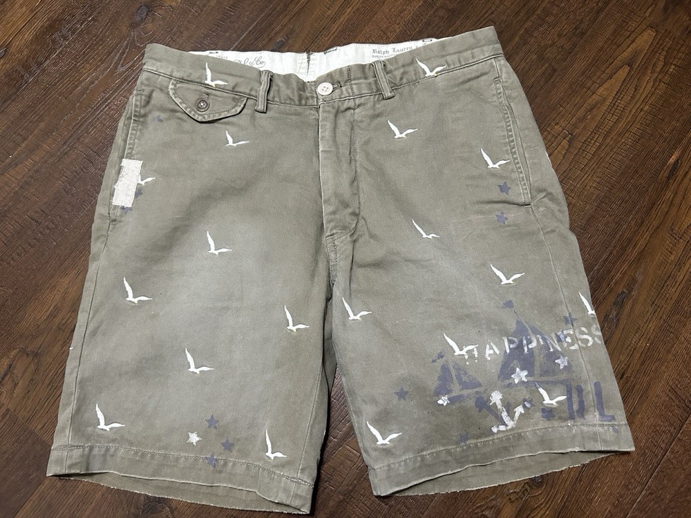Polo Ralph Lauren all-over embroidered bird Distressed shorts, size 31