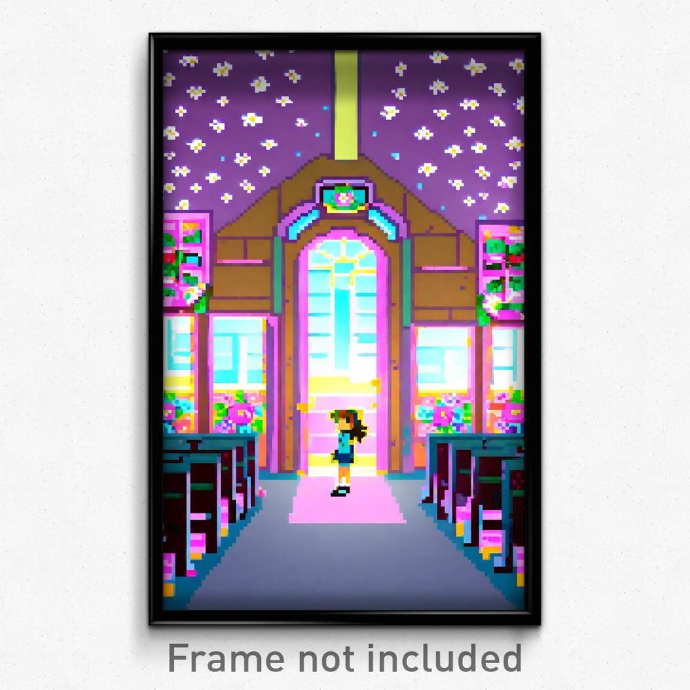 Pixel Art Poster - Flowery Middle School (8 Bit Psychedelic Video Game Print)