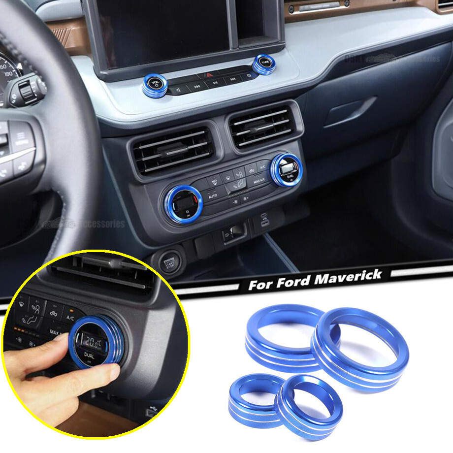For 2022-2024 Ford Maverick Blue Alloy Air Conditioning&Volume Knob Trim Ring 4P
