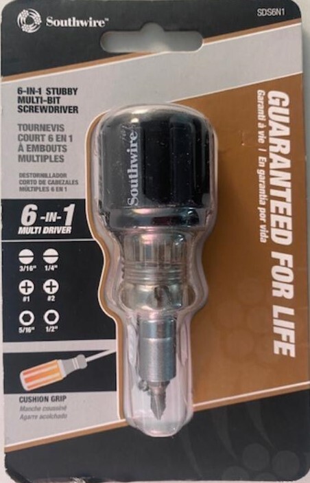 Southwire SDS6N1 Compact 6-in-1 Stubby Multi-Bit Screwdriver with Storage