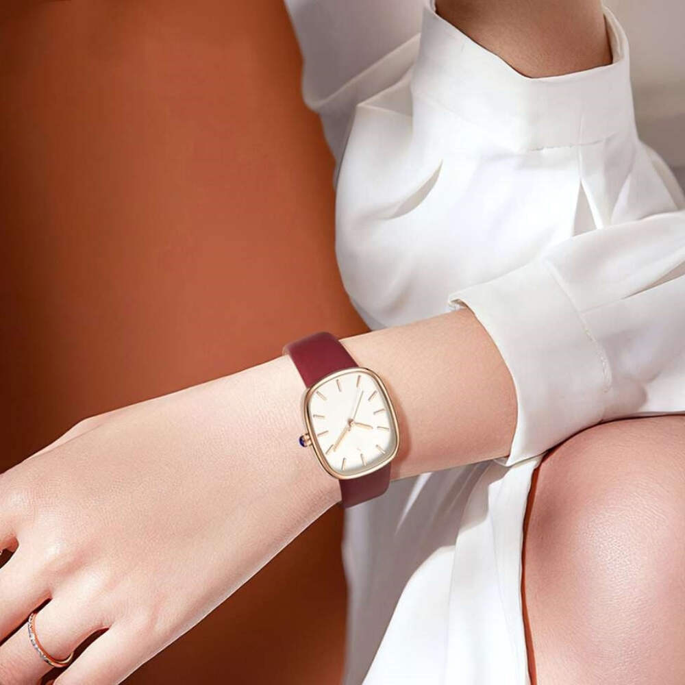 Chic Women's Square Quartz Watch with Genuine Leather Strap and Stylish Dial Opt