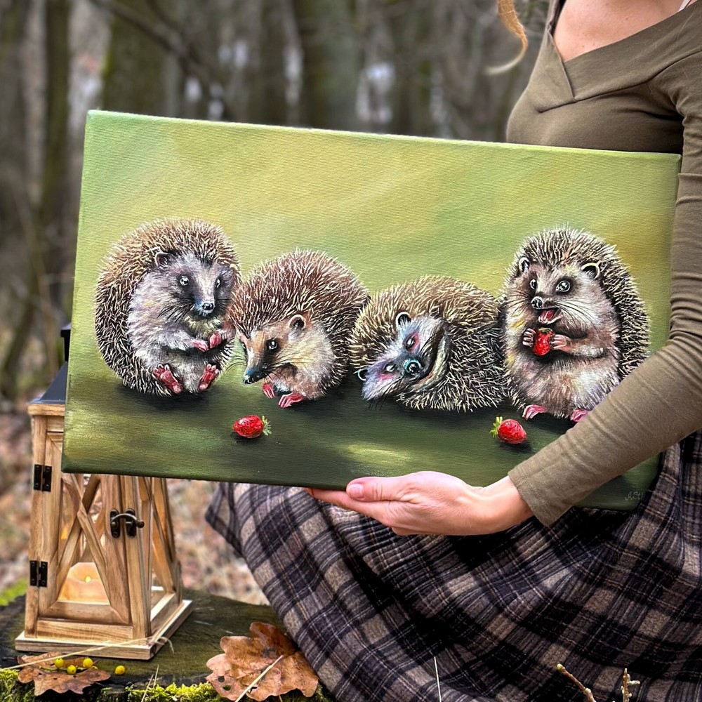 Enchanted Forest Hedgehog Canvas Painting Animal Wall Art Decor
