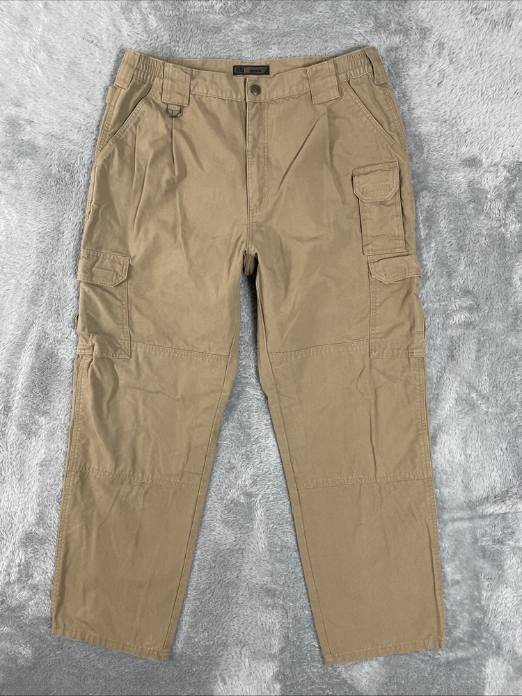 5.11 Tactical Cargo Pants Mens 34x29.5 (Actual) Tan/Khaki Gathered Elastic Waist