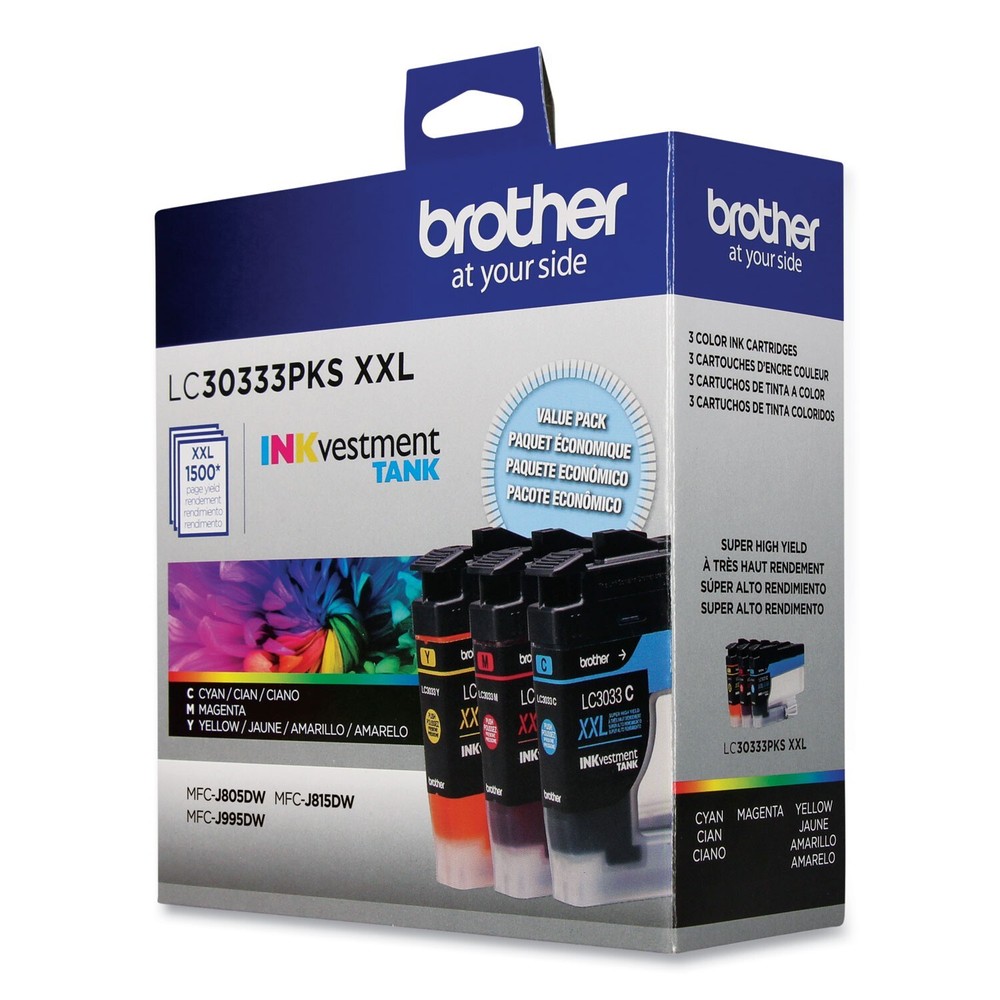 Brother LC30333PKS INKvestment Super High-Yield Ink, 1,500 Page-Yield, C/M/Y