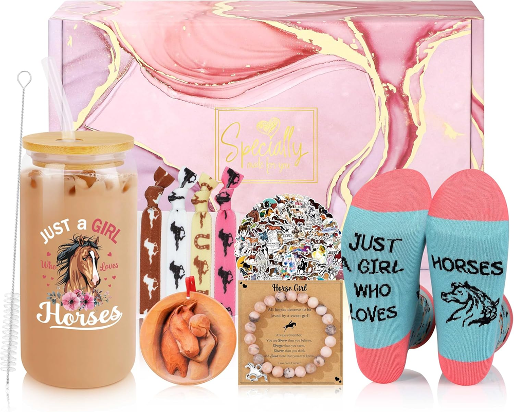 Horse Gift Girls Horse Tumbler Socks Stickers Ornament Hair Accessories 6 Pcs