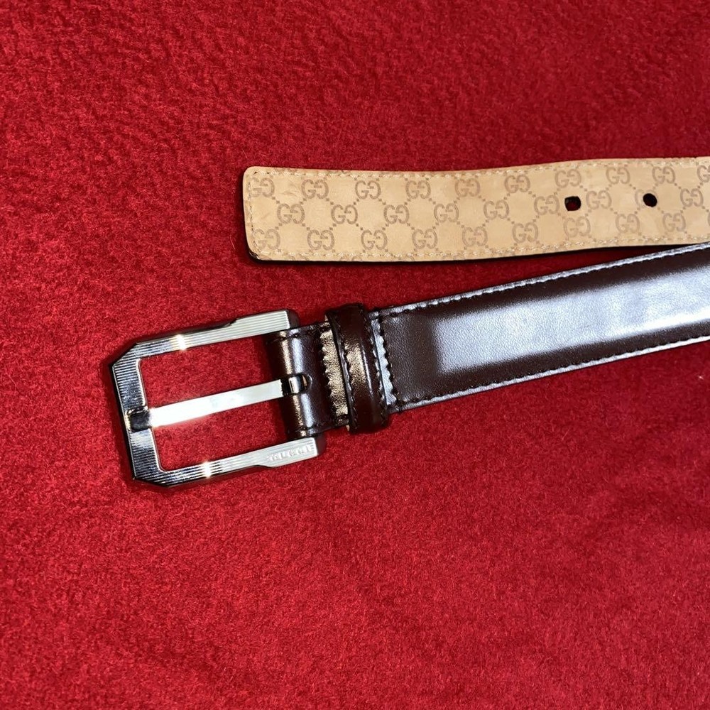 GUCCI buckle belt Dark Brown Leather Authentic Made in Italy Men's Used hardware