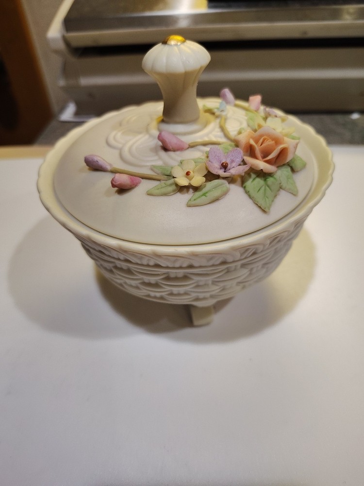 Vintage Lefton Hand-Painted Floral Candy Dish Trinket Jewelry Box