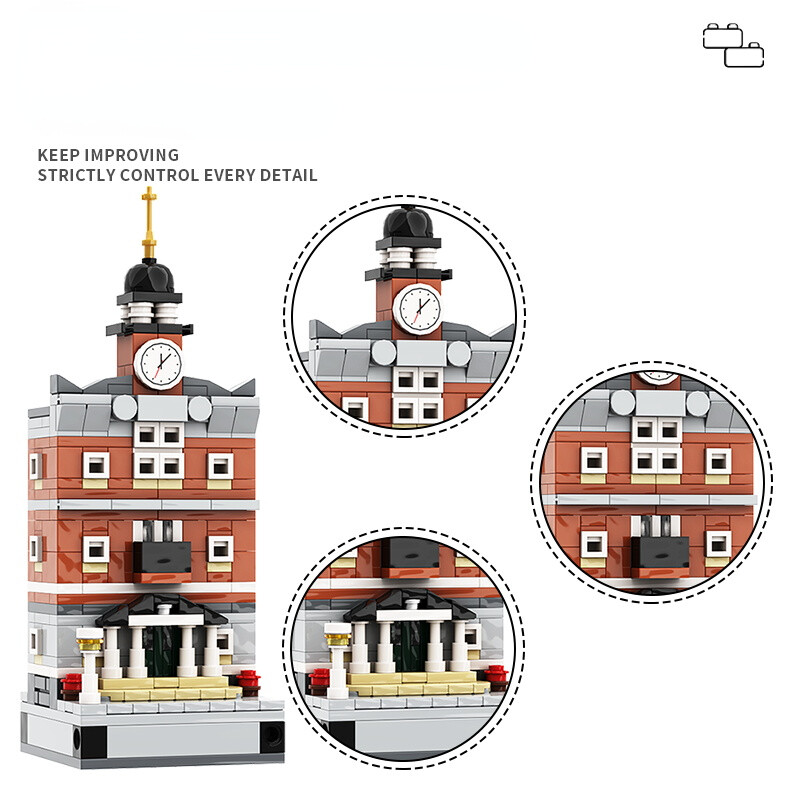 338 PCS Mini Town Hall Building Blocks Architectural Model Bricks Set
