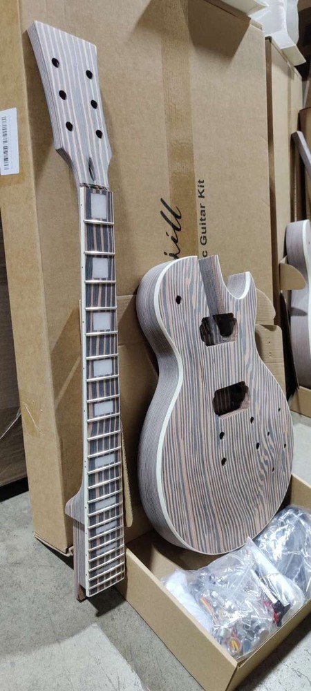 Open Box DIY 6 Six Electric Guitar Kit Zebrawood Body Rosewood Fingerboard 108