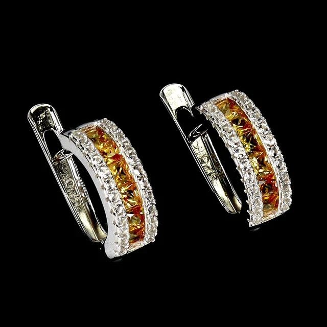2.20Ct Princess Cut Simulated Citrine Hoop Earrings in 14K White Gold Plated