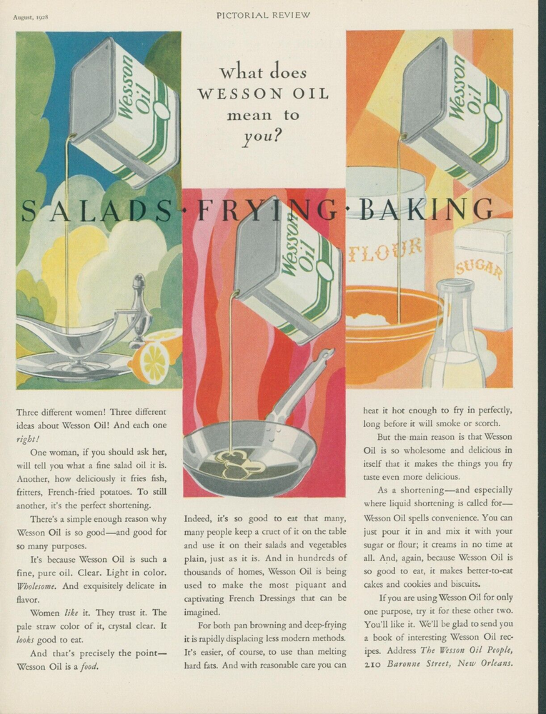1928 Wesson Oil Means To You For Salads Frying Baking Recipe Offer Print Ad PR7