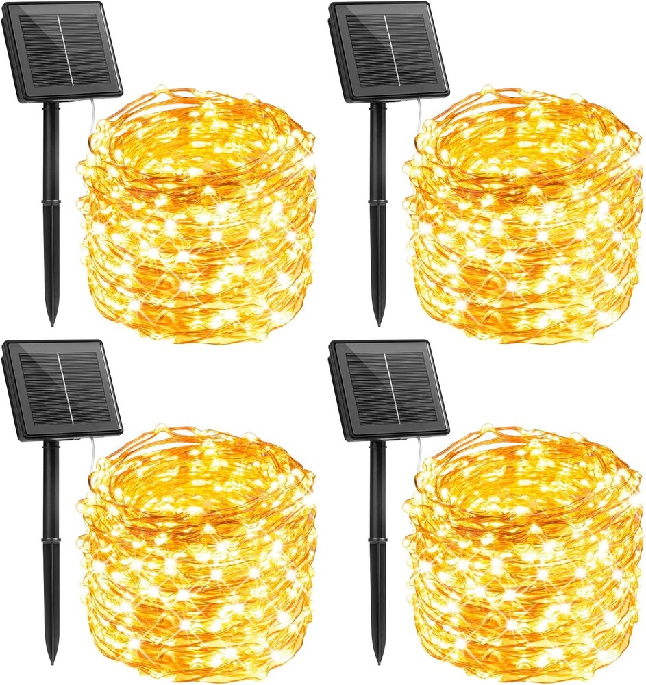 Minetom Solar String Lights, 4 Packs Total 132Ft 400 LED 4 Packs, Warm White