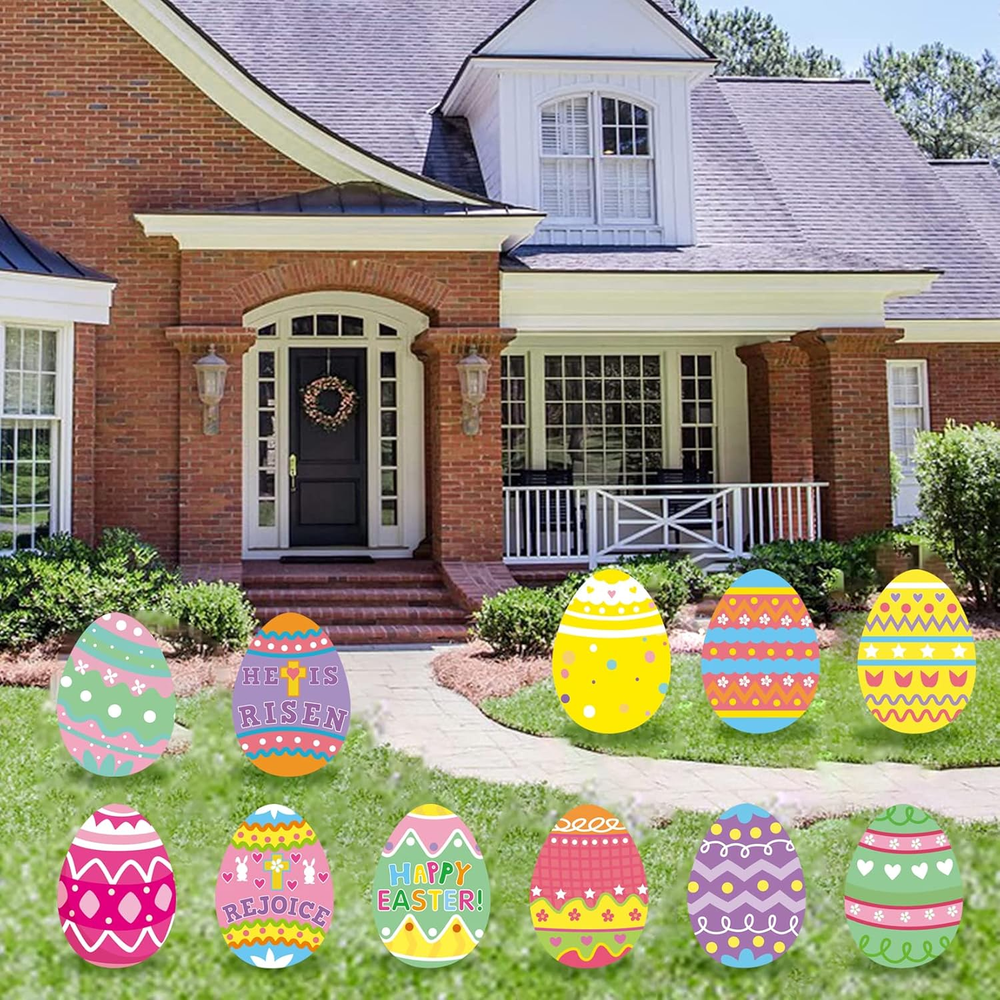 11Pcs Easter Eggs Yard Signs Outdoor Lawn Decorations,Easter Egg Yard Signs Path