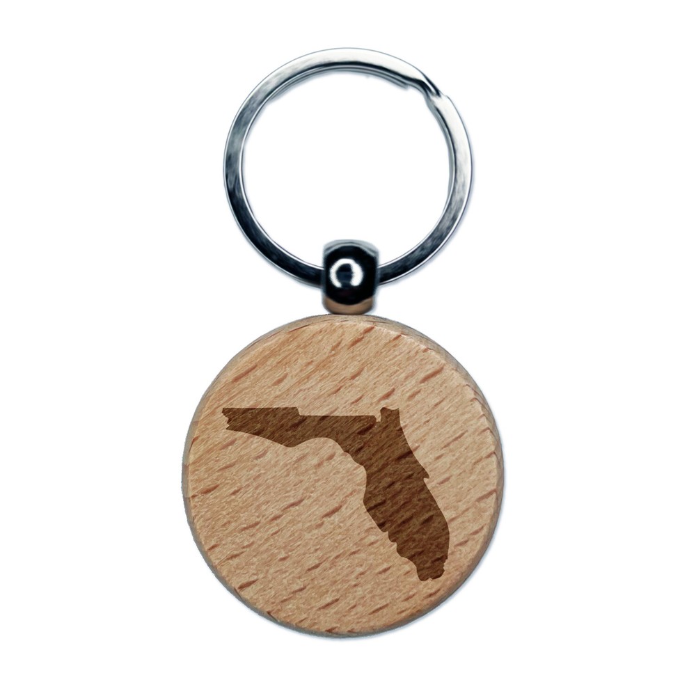 Florida State Silhouette Wood Keychain with Laser Engraved Design