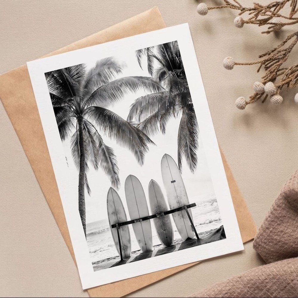Surfboards On The Beach Poster Summery Black And White Photography Of Four