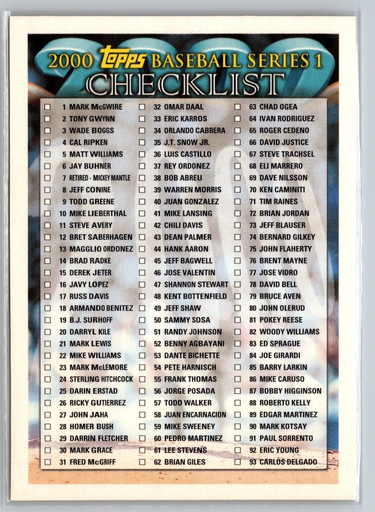 2000 Topps Series 1 Checklist 1-186 Blue Retail Edition
