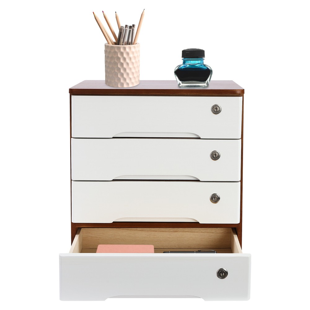 Wooden Desktop Storage Cabinet with Lock 16x11x16 Inch Organizer Box