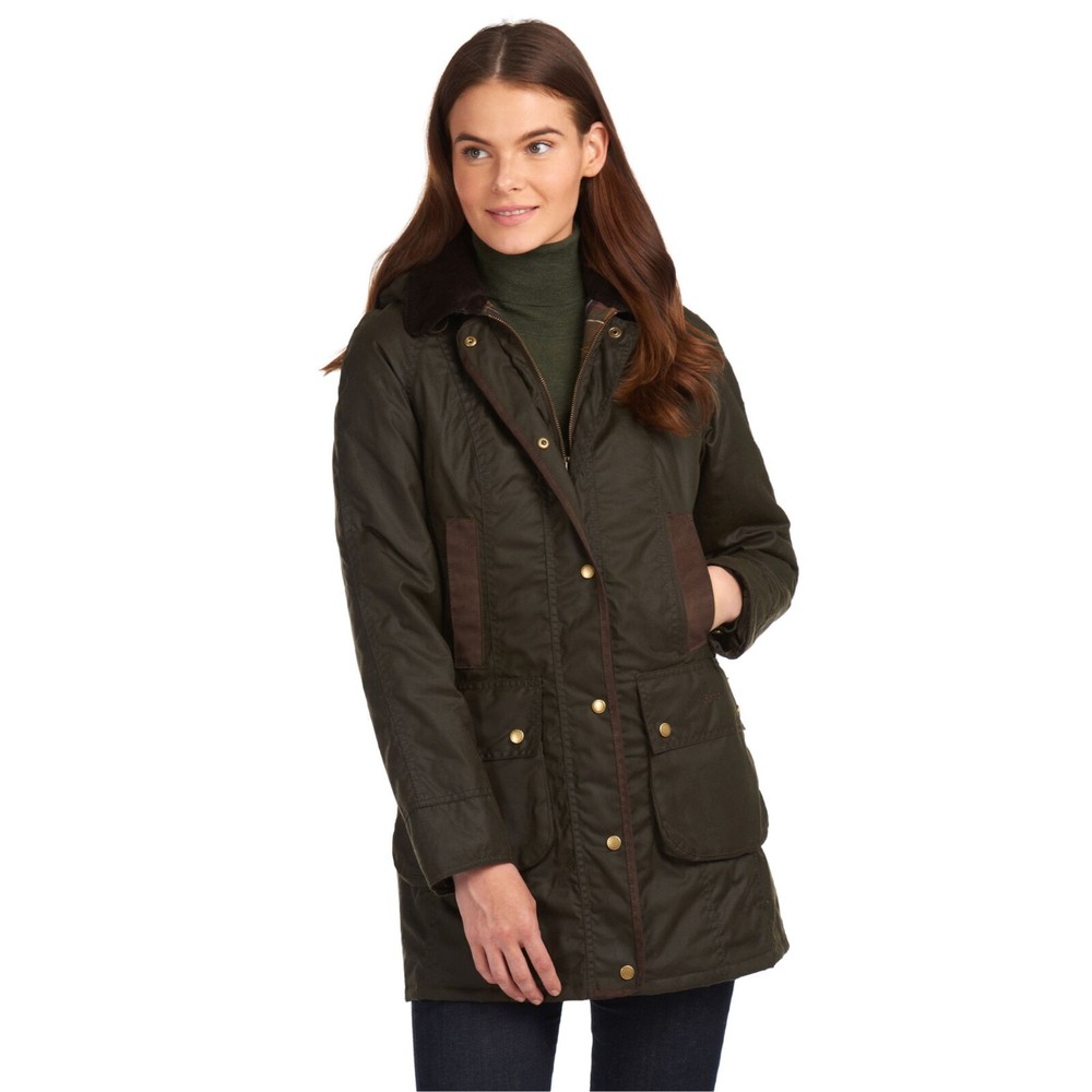 New Ladies Barbour Bower Waxed Jacket US Size 6 (UK Size 10) Olive Ships from US