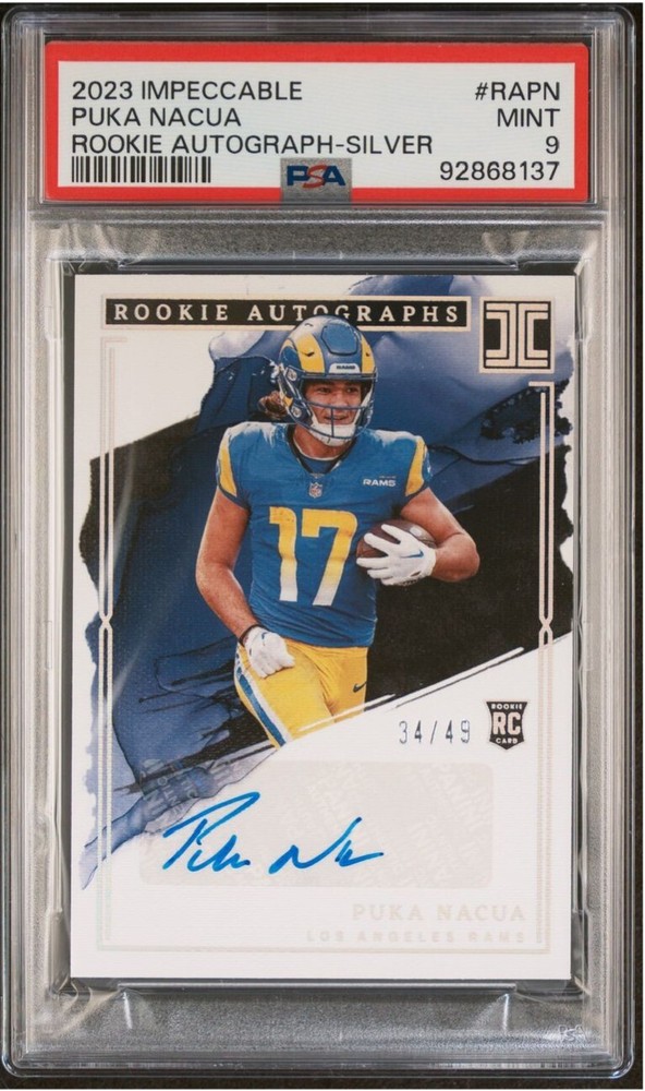 2023 Impeccable - Rookie Autographs Silver #RA-24 Puka Nacua /49 (AU, RC) PSA 9