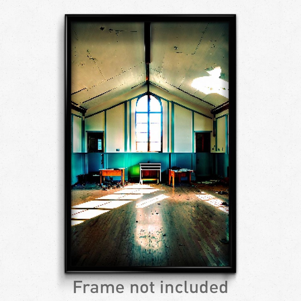 Pixel Art Poster - Abandoned School (8 Bit Psychedelic Trippy Video Game Print)