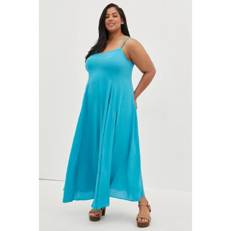 Torrid Women's Challis Trapeze Maxi Dress Size 2x Teal 2021 Summer Casual Plus