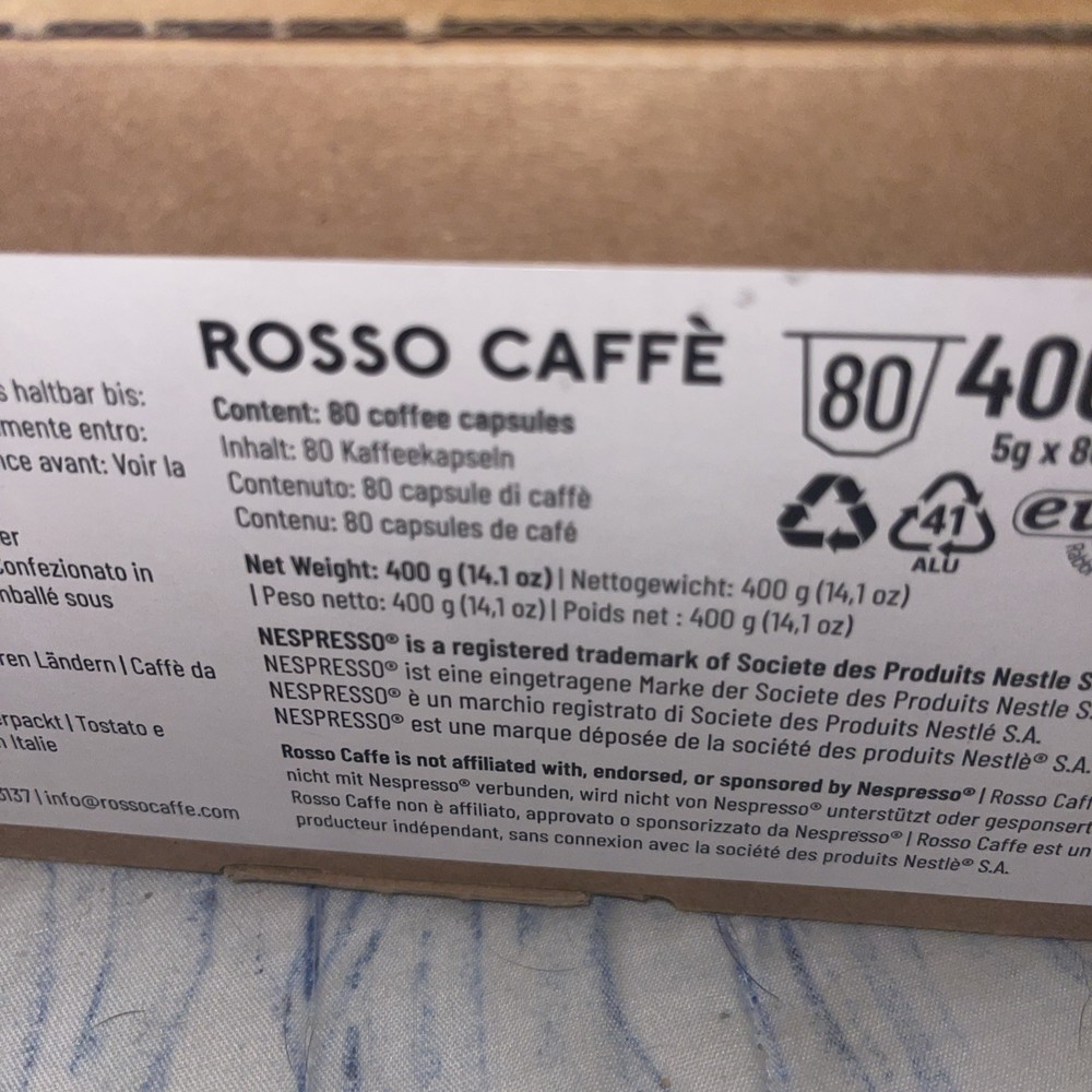 ROSSO CAFFÈ Espresso Coffee Pods for Nespresso Original Machines - 80 Capsules