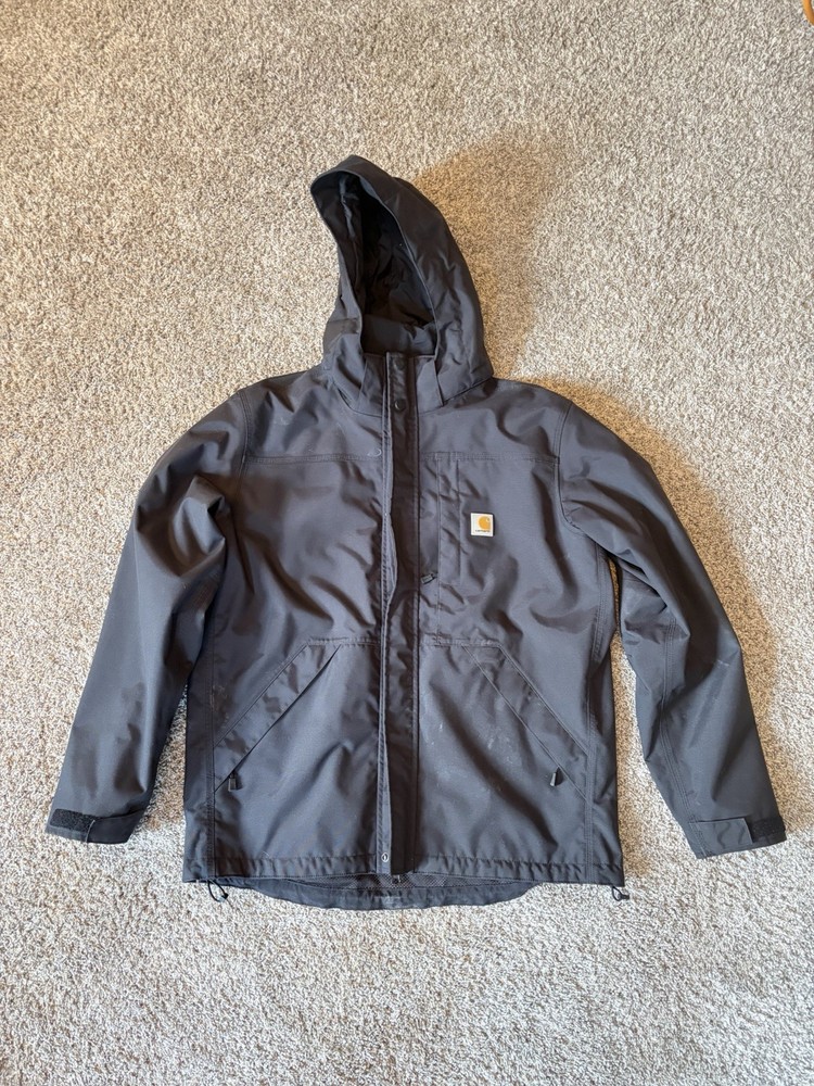 Carhartt Mens Shoreline Rain Jacket Size Medium , Black , Removable Hood
