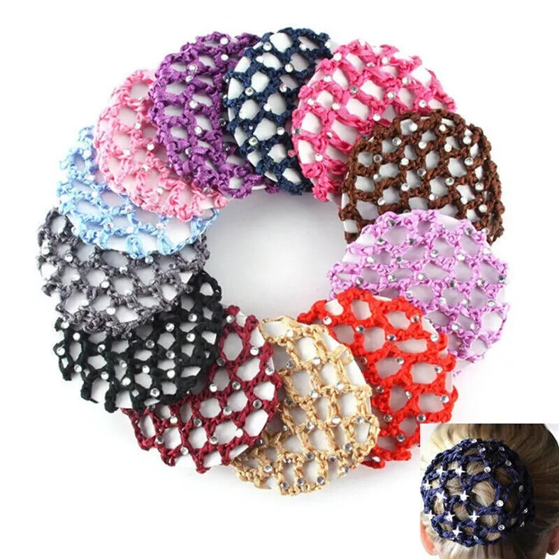 Elegant Rhinestone Crochet Bun Cover for Ballet Dance Skating