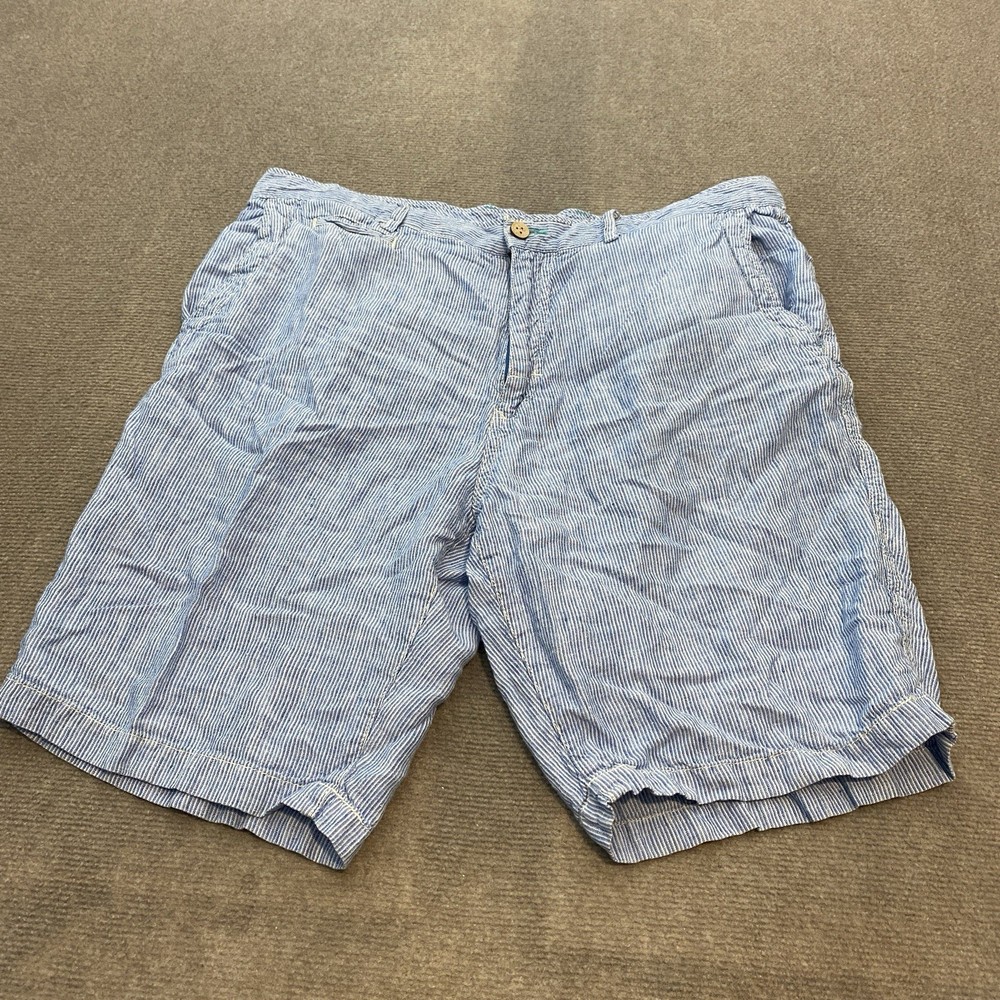 Tommy Bahama Shorts Mens 38 Blue White Striped 100% Linen Beach Golf Preppy