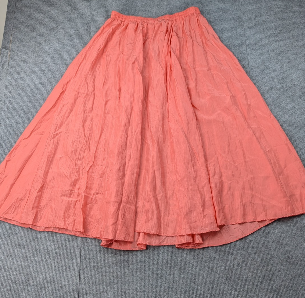 Vintage Silk Midi Skirt Womens Large Pink Coral Lightweight Layering Cottage 90s
