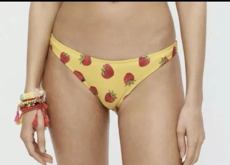 NWT EDIE PARKER X J CREW Strawberry Bikini Bathing Suit Bottoms Sz S Yellow Red