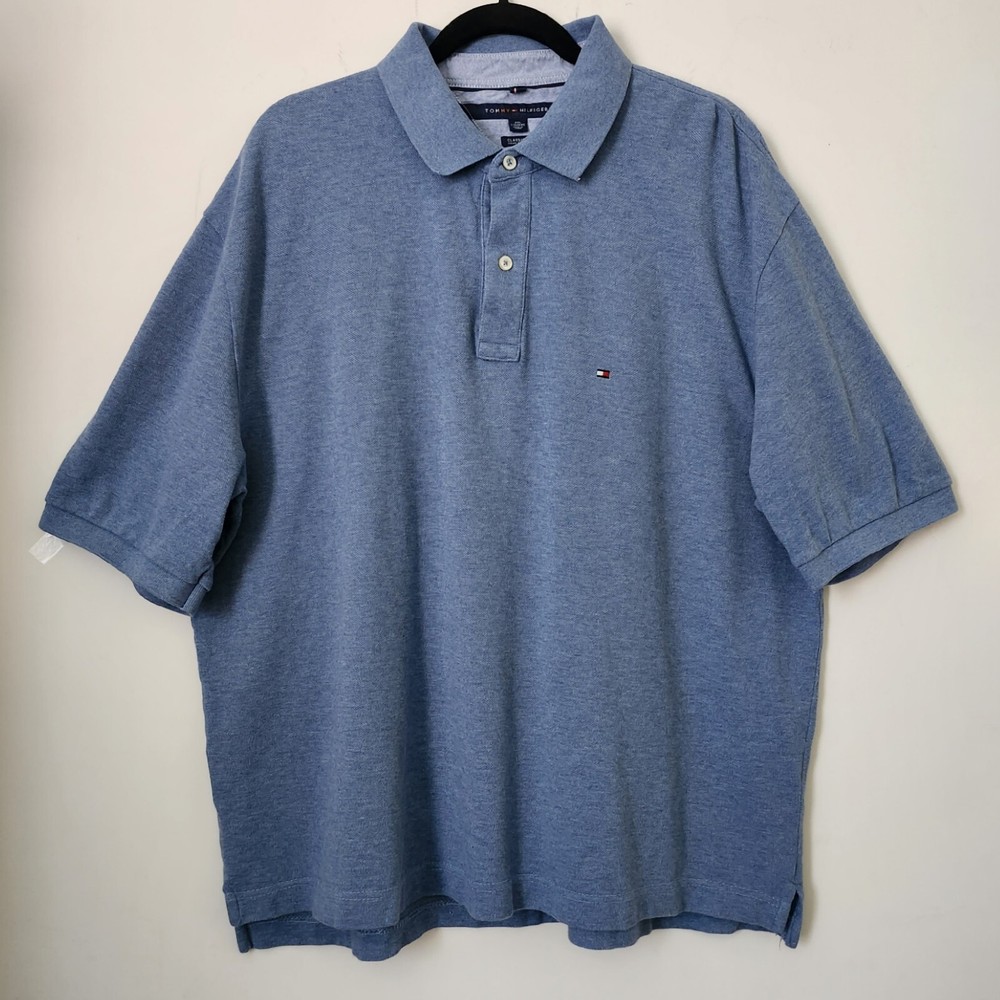 TOMMY HILFIGER Blue Gray Polo Classic Fit Front Button Shirt XXL