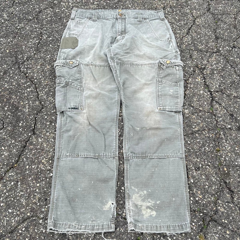 Vintage Y2K crazy faded green Carhartt cargo work wear carpenter pants