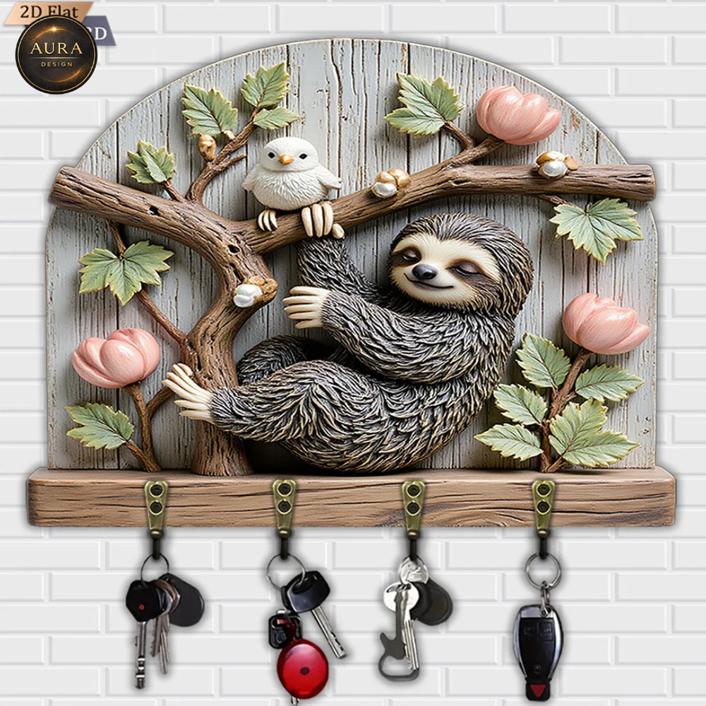 Wall Keychain 30cm - Sloth Organizer 2D 4 Hooks Entrance