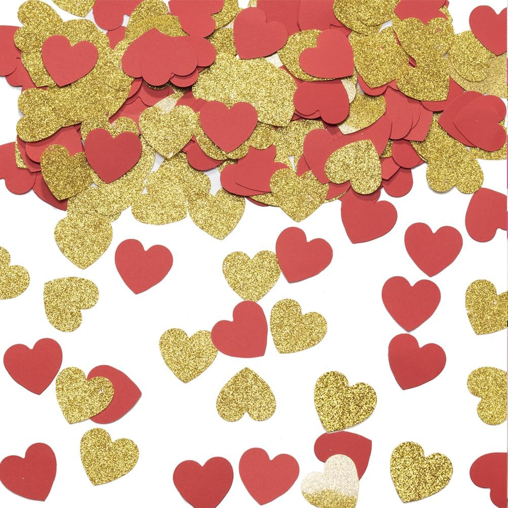 Gold and Red Heart Confetti Table Decoration for Love Valentine'S Day Birthday W