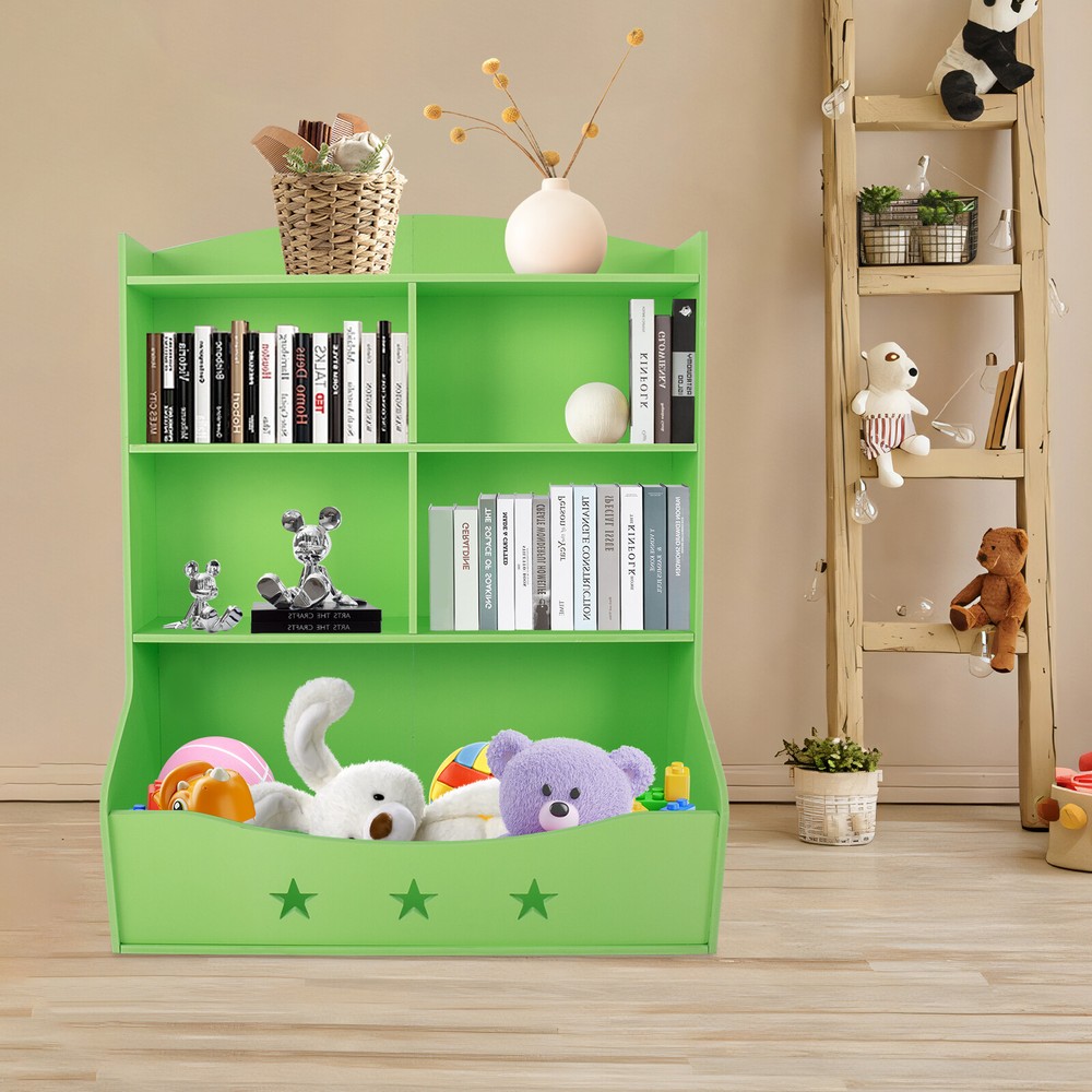 Green Kids Toy Storage Box & Bookcase Organizer for Playroom