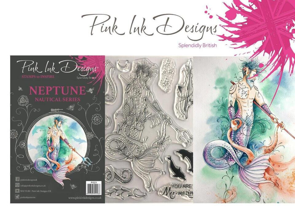 PINK INK DESIGN - CLEAR ACRYLIC STAMPS -  NAUTICAL SERIES - NEPTUNE